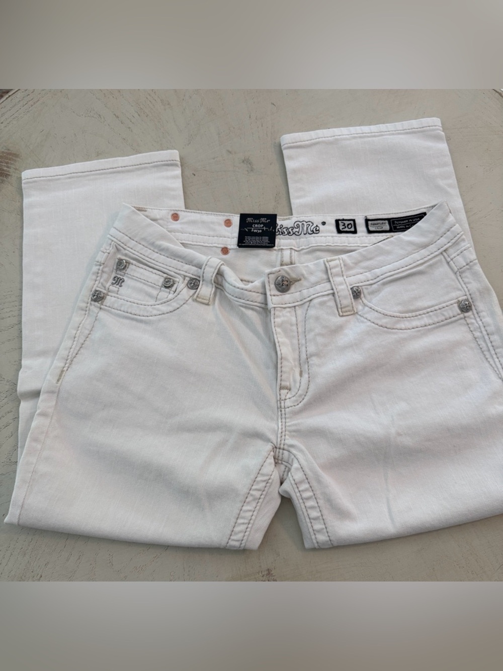 Miss Me cropped white jeans embellished bling sz 30 NEW